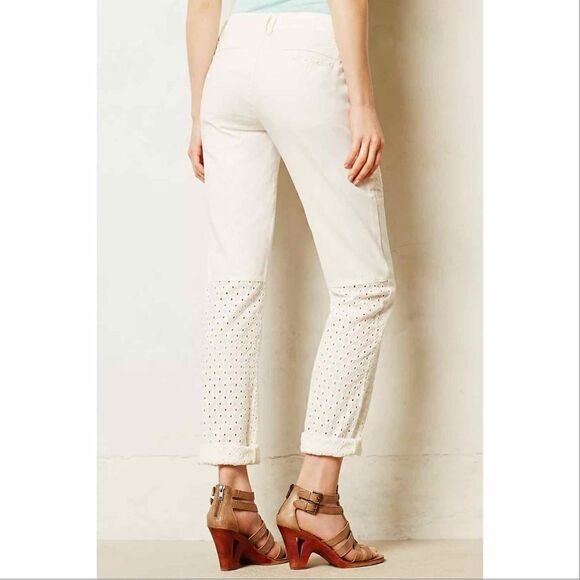 Pilcro by Anthropologie Hyphen Eyelet Chino Pants Ivory Size 31 Tall 12 - Picture 3 of 16